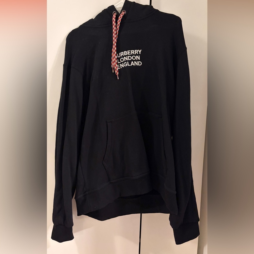 Burberry Black Hoodie with Checkered Drawstring